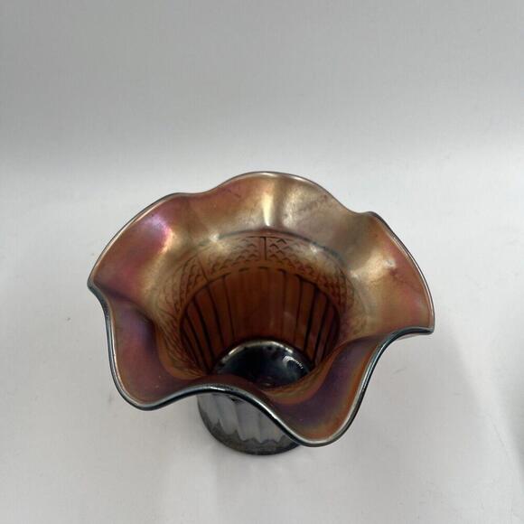 NORTHWOOD AMETHYST CARNIVAL GLASS HAT CASE FLUTED RIM 5 1/4" x 3 3/8" - Picture 2 of 6